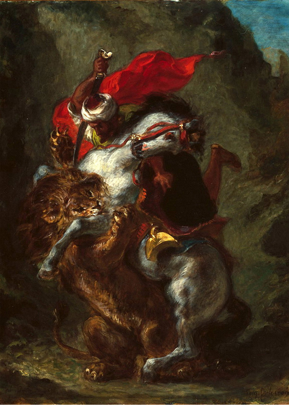 Cuadro ​Jinete árabe atacado por un león (Eugene Delacroix)