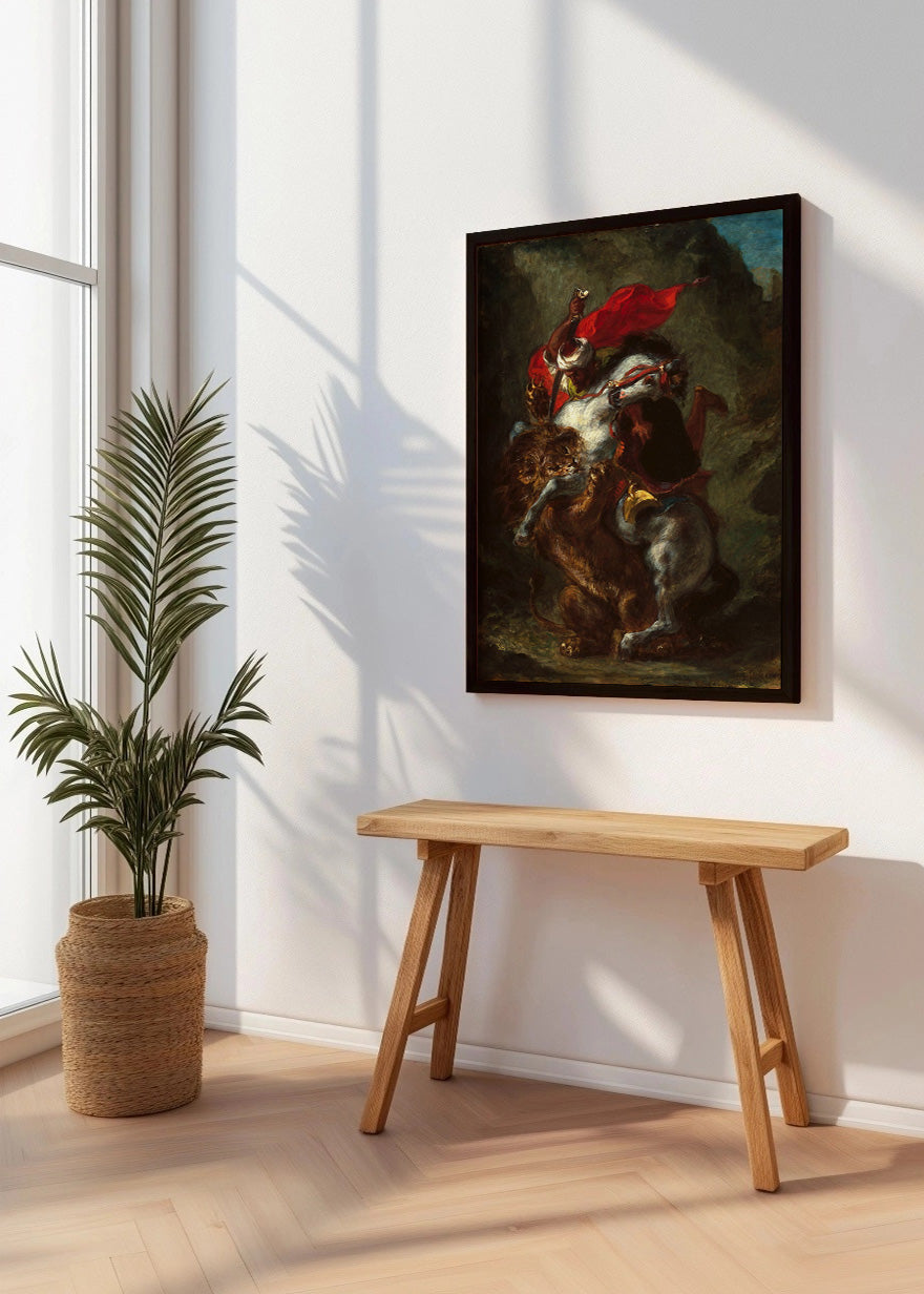 Cuadro ​Jinete árabe atacado por un león (Eugene Delacroix)