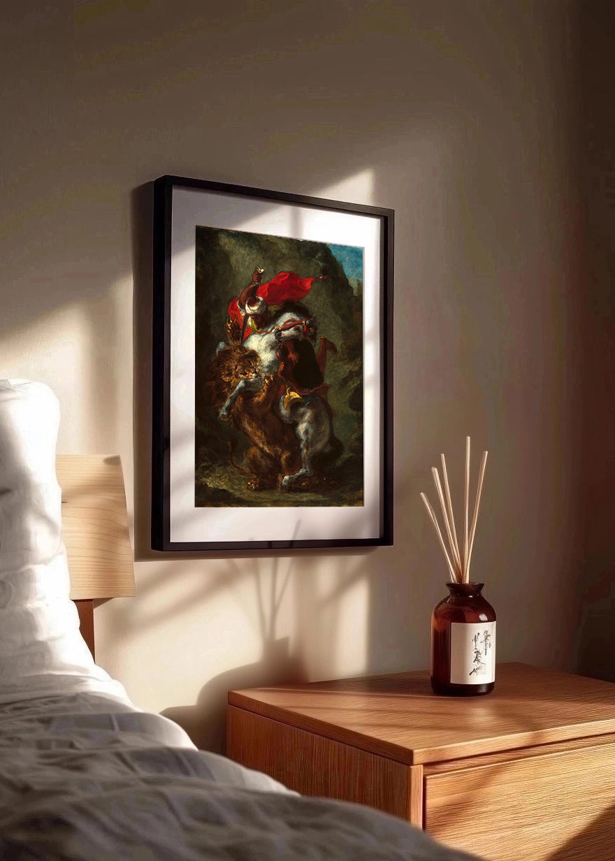 Cuadro ​Jinete árabe atacado por un león (Eugene Delacroix)