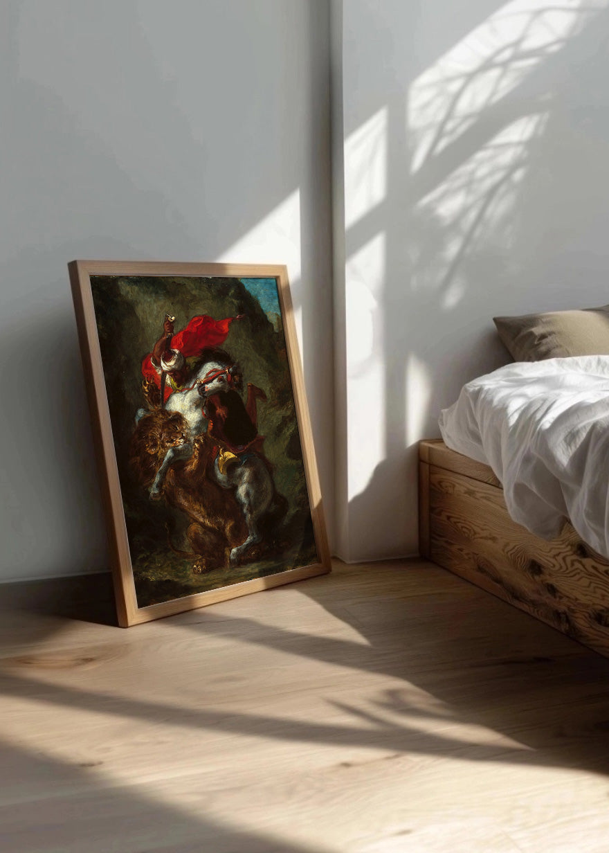 Cuadro ​Jinete árabe atacado por un león (Eugene Delacroix)