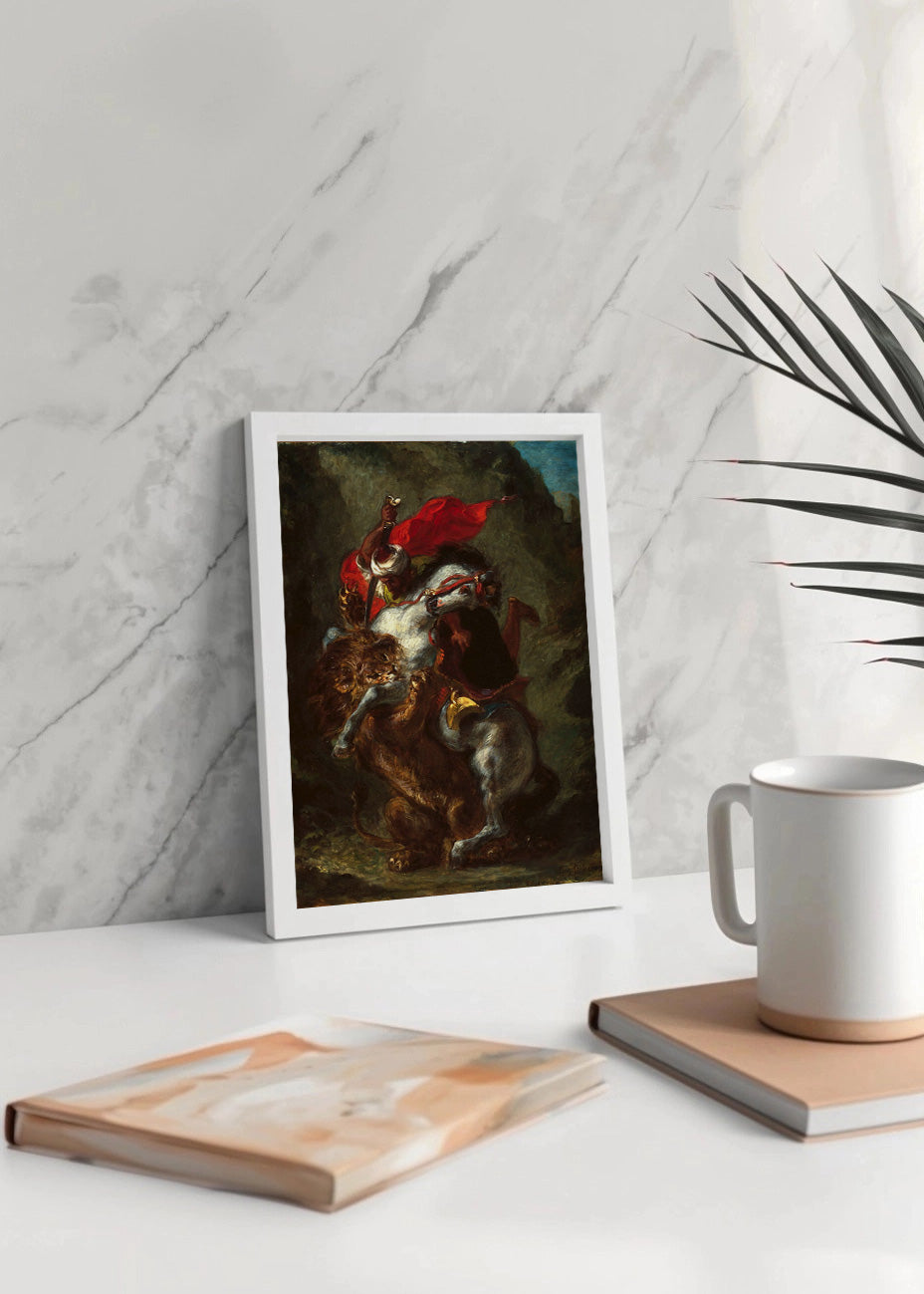Cuadro ​Jinete árabe atacado por un león (Eugene Delacroix)