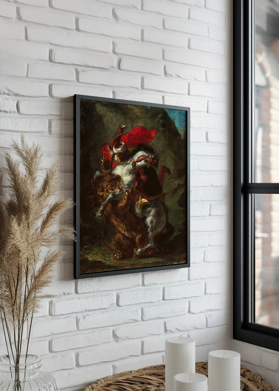 Cuadro ​Jinete árabe atacado por un león (Eugene Delacroix)