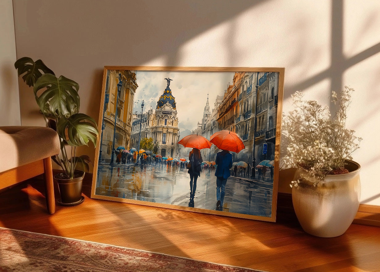 Cuadro ​La Gran Vía bajo paragüas
