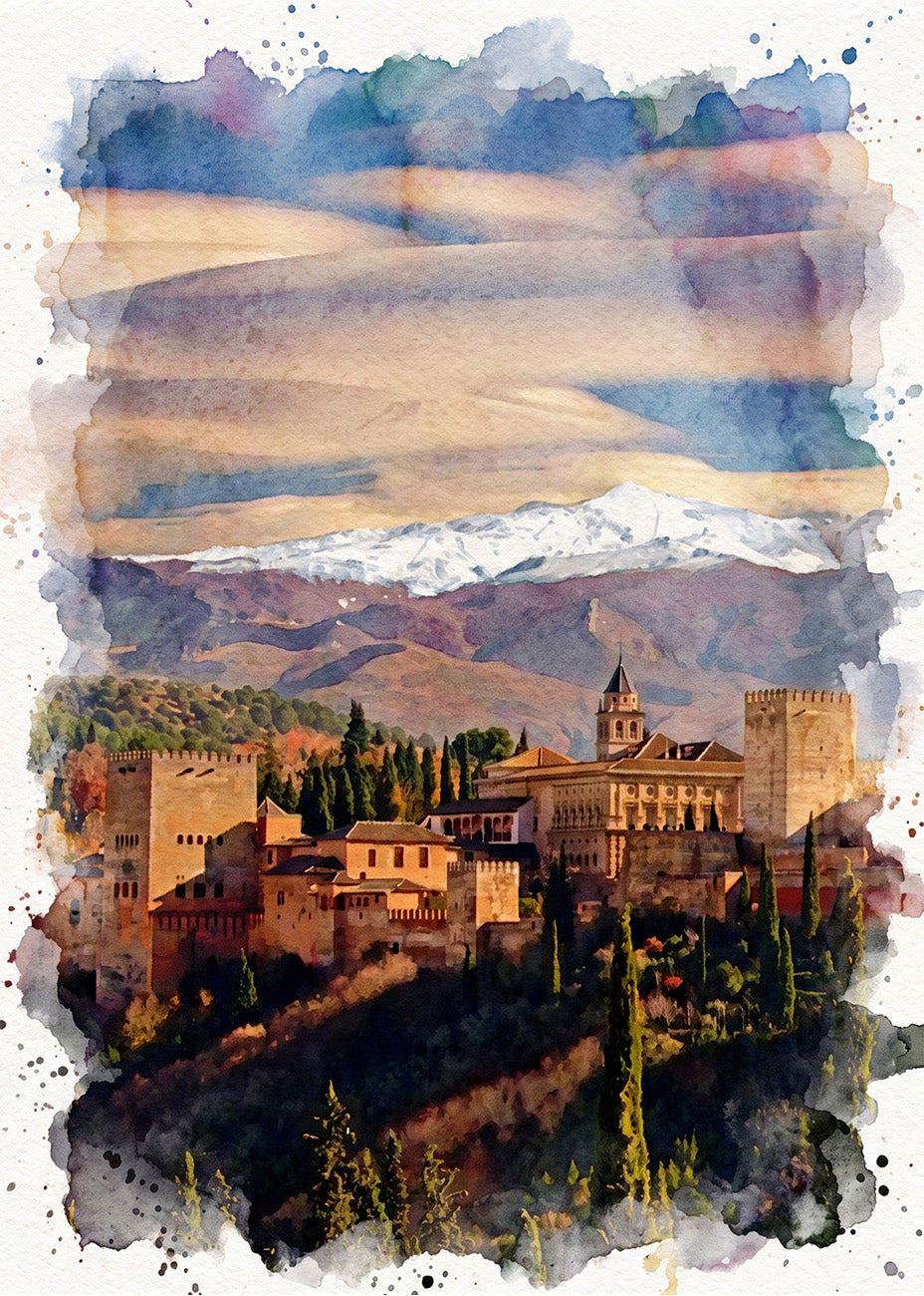 Cuadro La Alhambra de Granada efecto acuarela