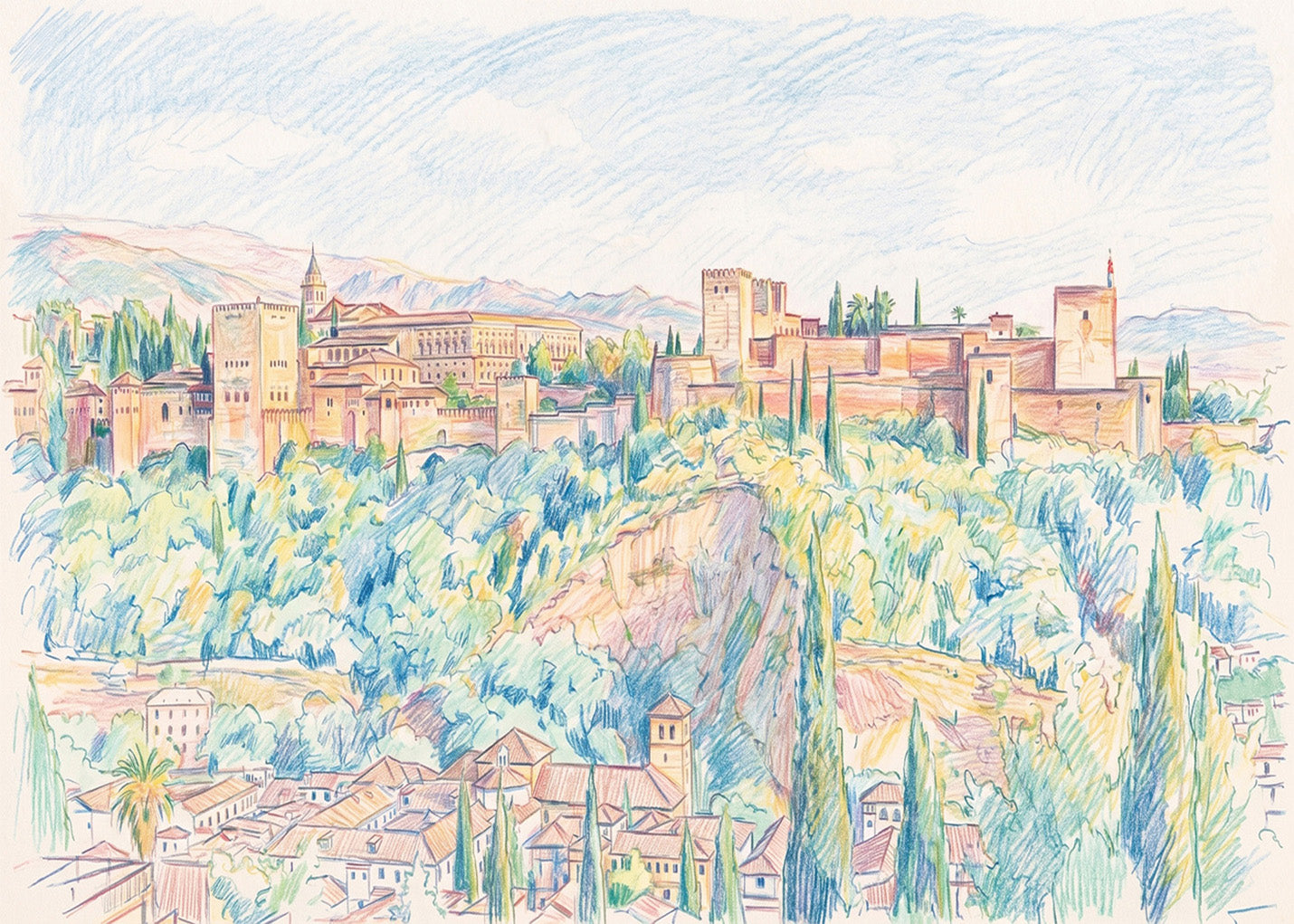 Cuadro La Alhambra de Granada efecto dibujo
