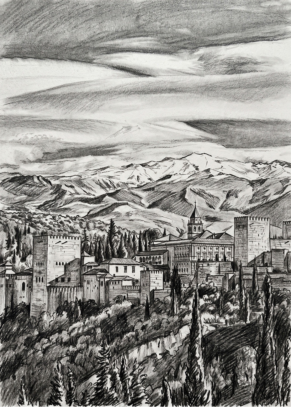 Cuadro La Alhambra de Granada efecto lápiz