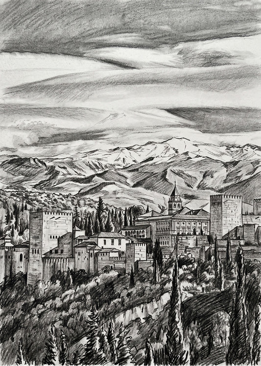 Cuadro La Alhambra de Granada efecto lápiz
