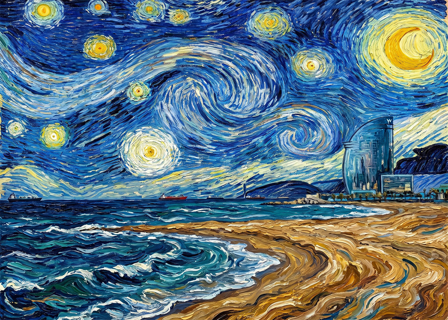 Cuadro La Barceloneta - Noche Estrellada