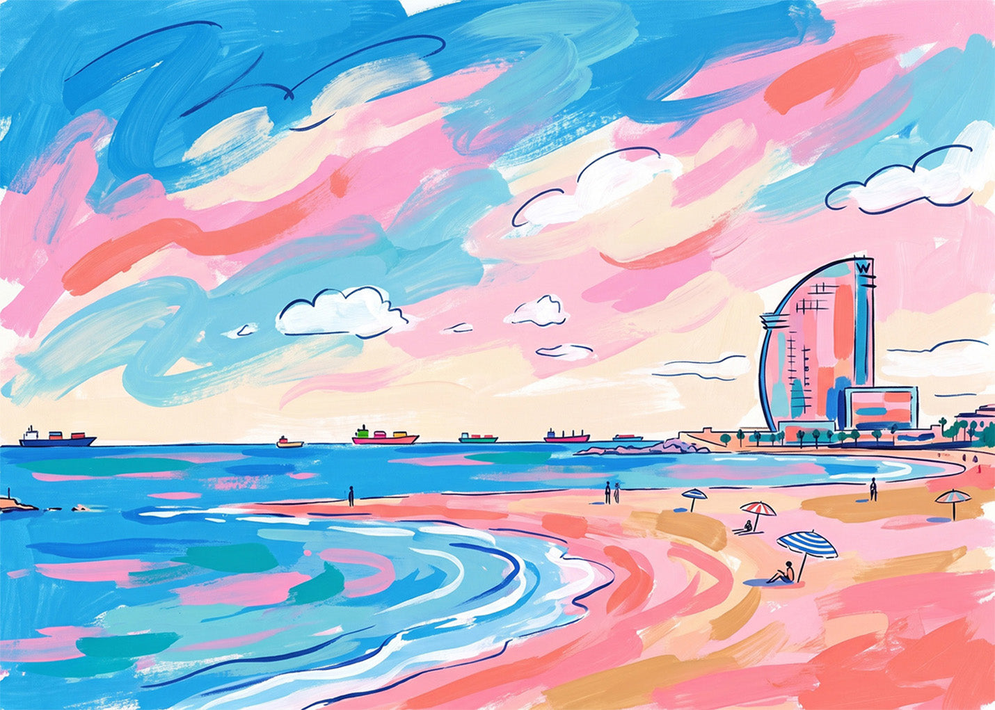 Cuadro La Barceloneta y Barcelona W - Soft