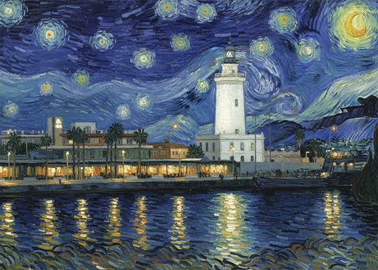 Cuadro La Farola de Málaga - Noche Estrellada