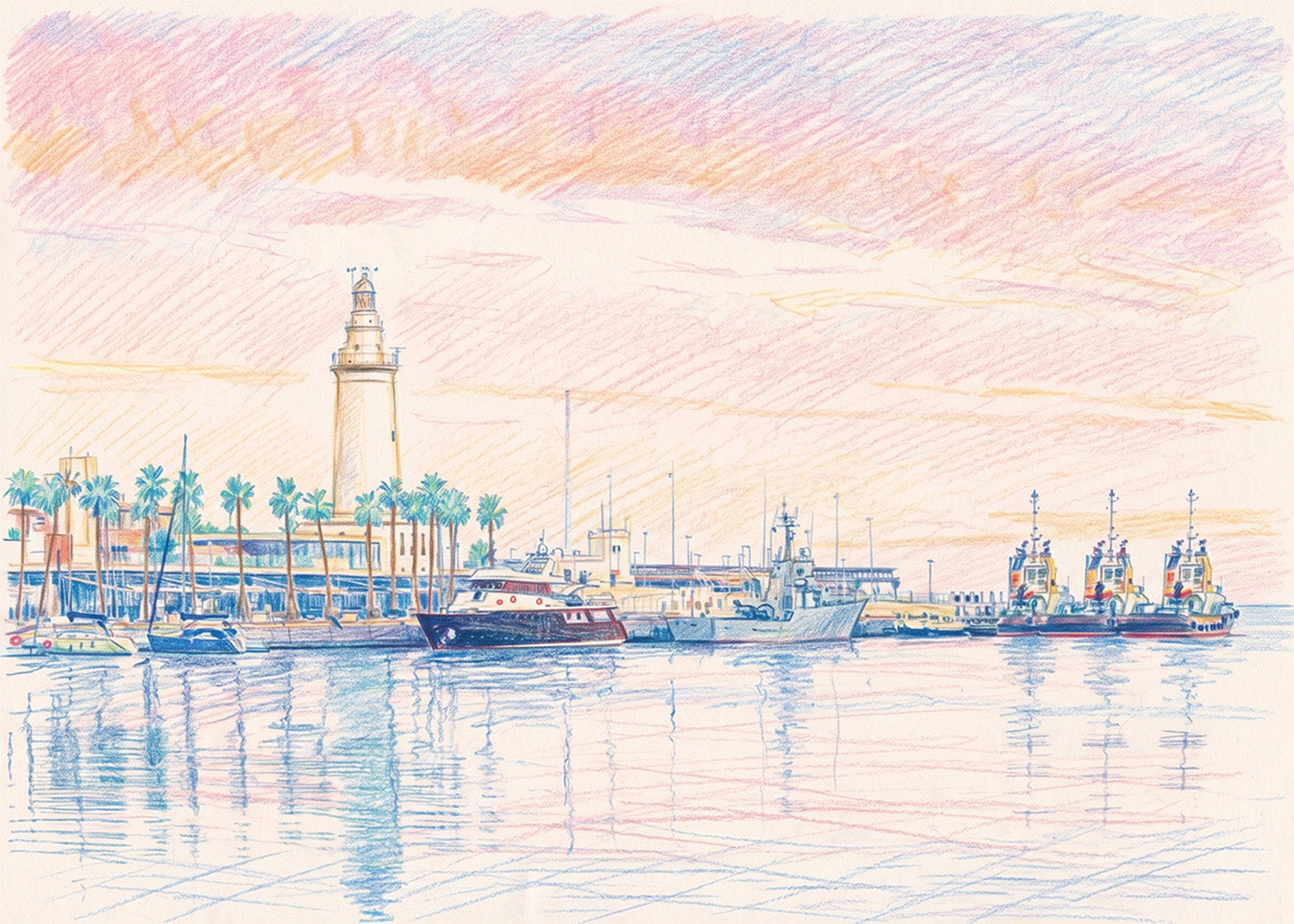 Cuadro La Farola en el Muelle Uno efecto dibujo