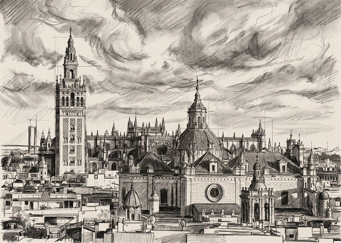 Cuadro La Giralda y Catedral de Sevilla estilo lápiz