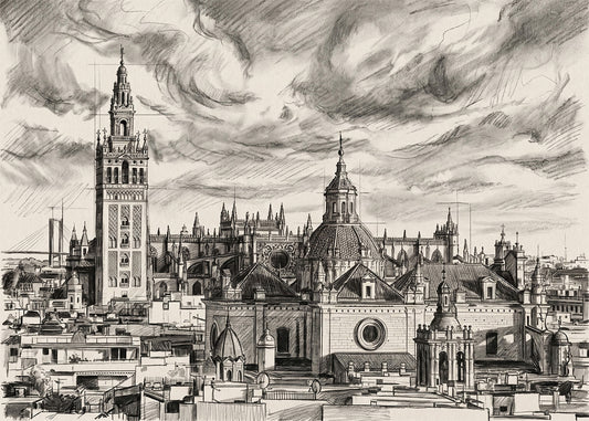 Cuadro La Giralda y Catedral de Sevilla estilo lápiz
