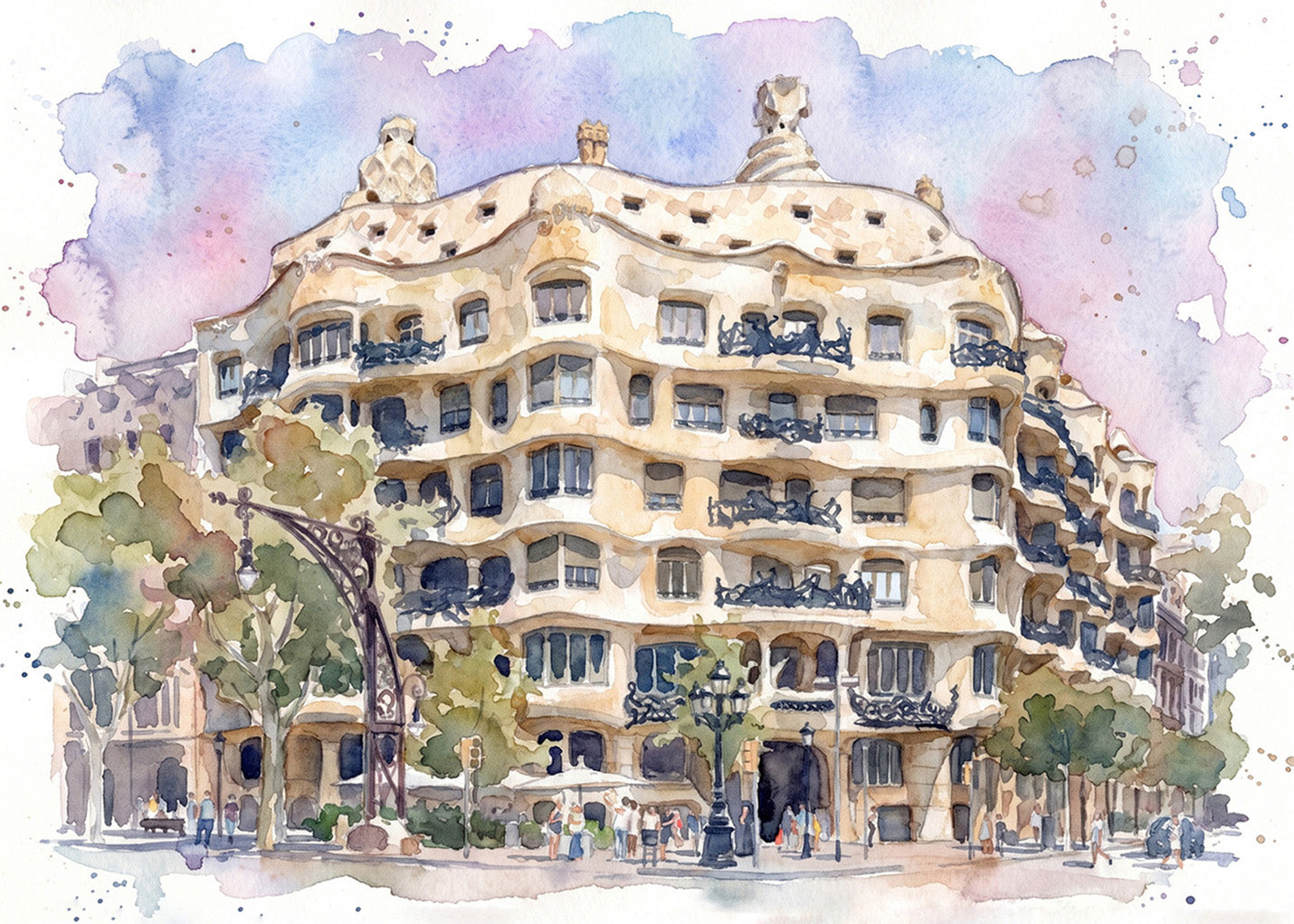 Cuadro La Pedrera efecto acuarela