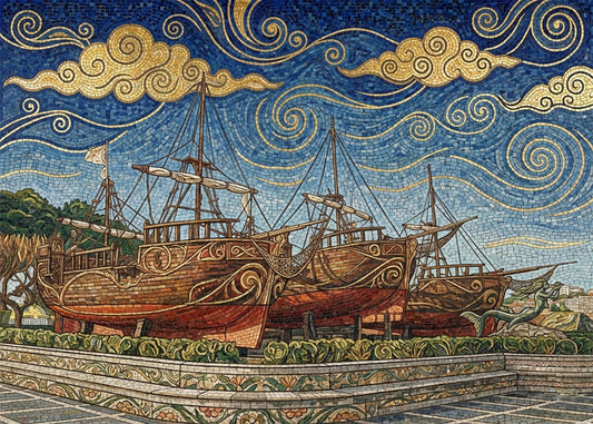 Cuadro La Pinta, La Niña y la Santamaría Santander - Art Nouveau