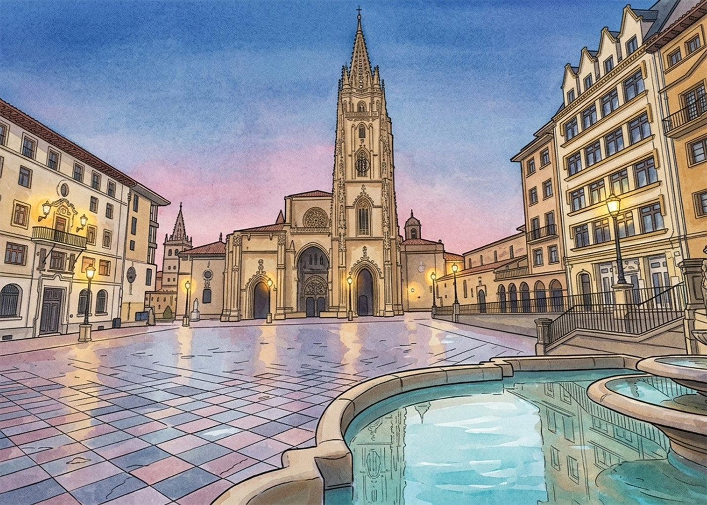 Cuadro La Plaza de la Catedral de Oviedo - Cómic