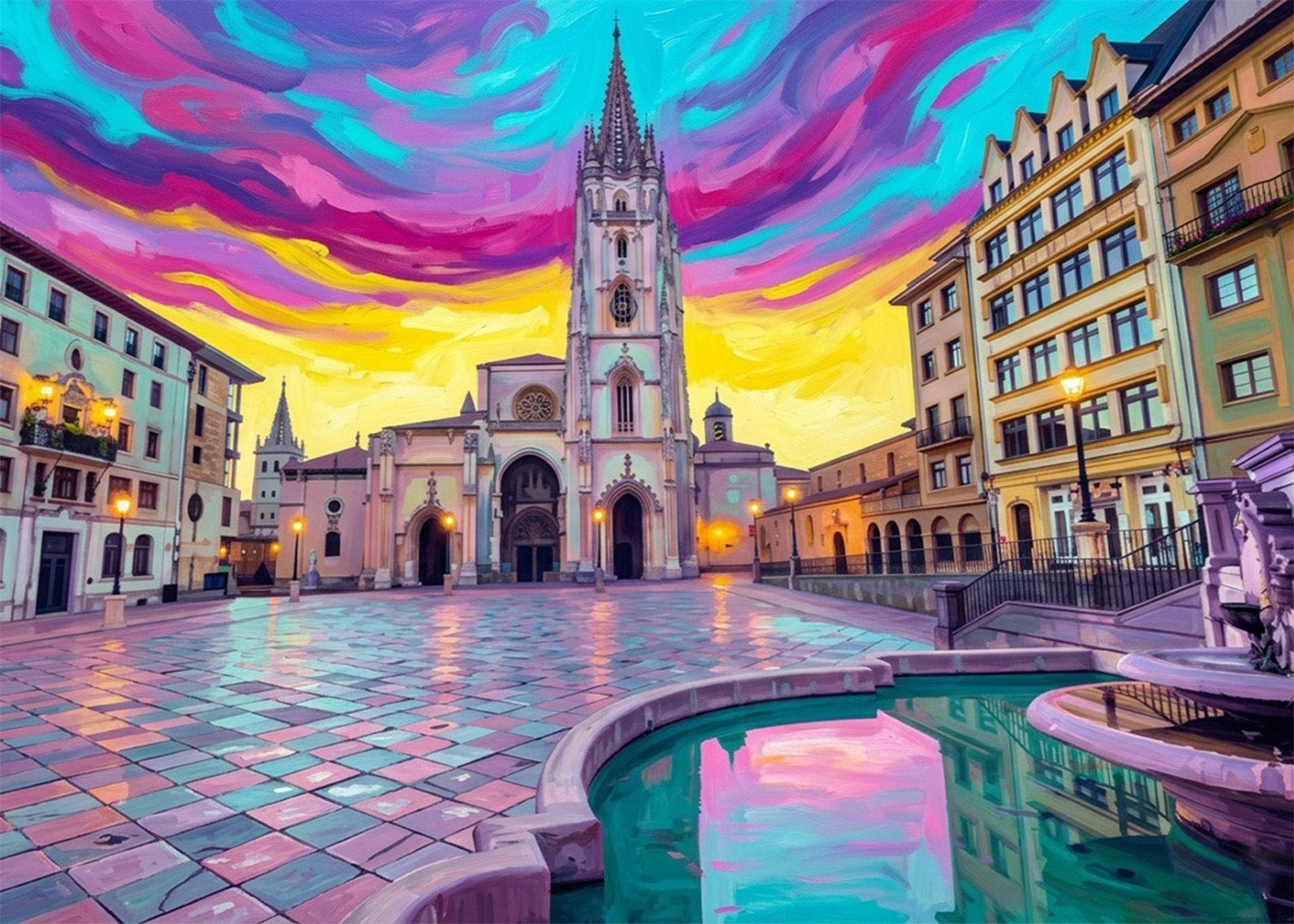 Cuadro La Plaza de la Catedral de Oviedo - Fauvismo