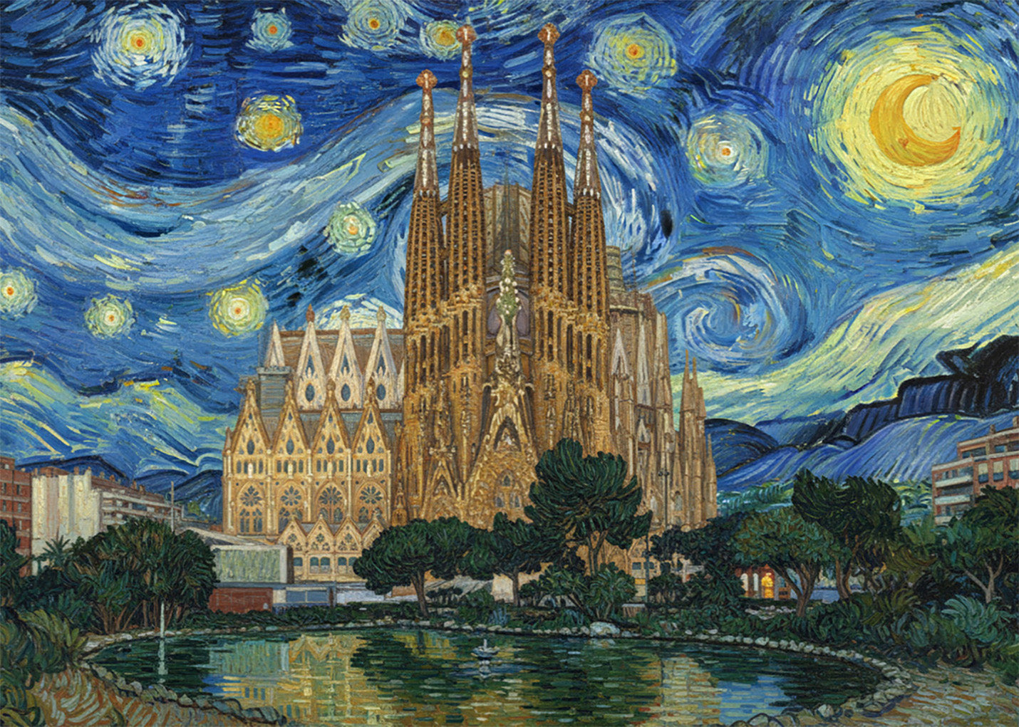 Cuadro La Sagrada Familia - Noche Estrellada