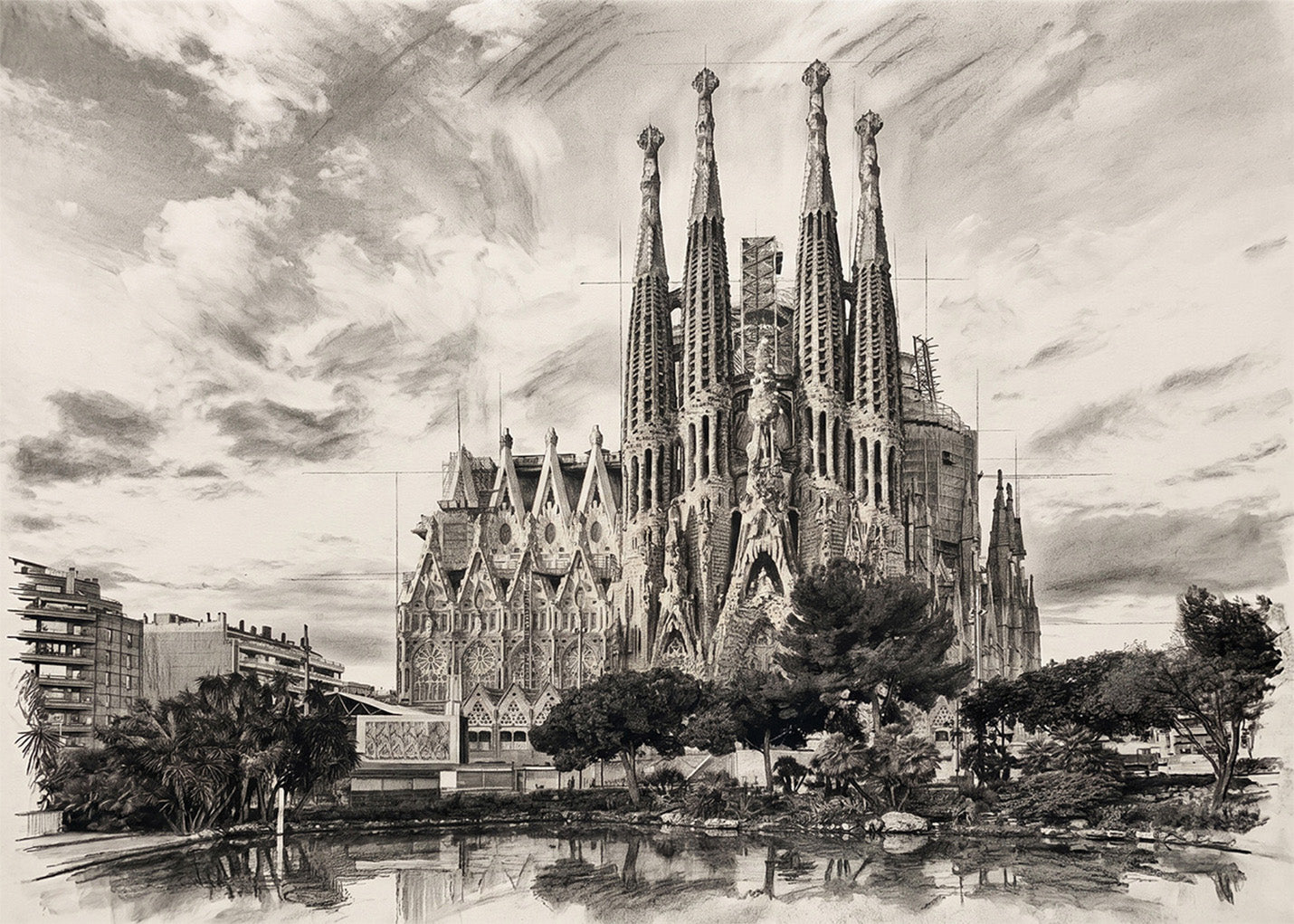 Cuadro La Sagrada Familia de Barcelona efecto lápiz