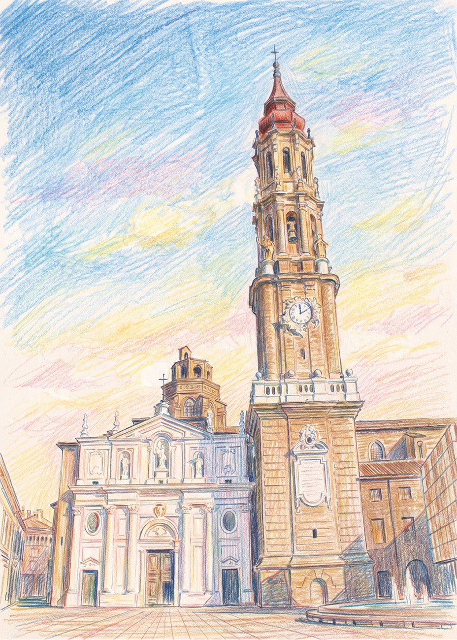 Cuadro La Seo Catedral del Salvador efecto dibujo