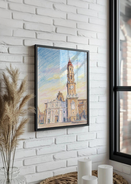 Cuadro La Seo Catedral del Salvador efecto dibujo