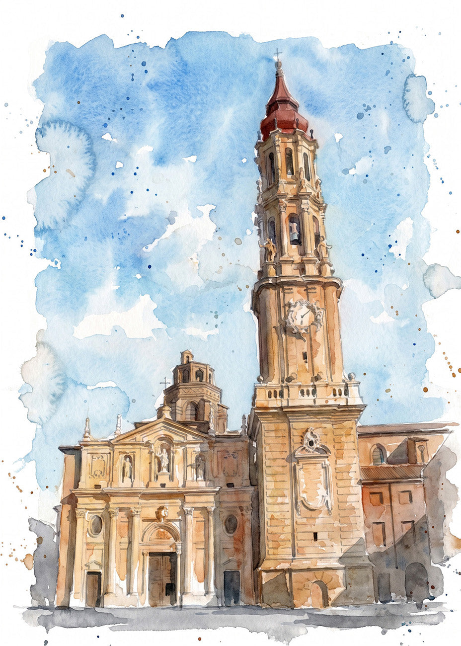 Cuadro La Seo de Zaragoza efecto acuarela