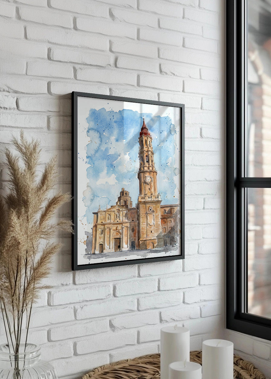 Cuadro La Seo de Zaragoza efecto acuarela