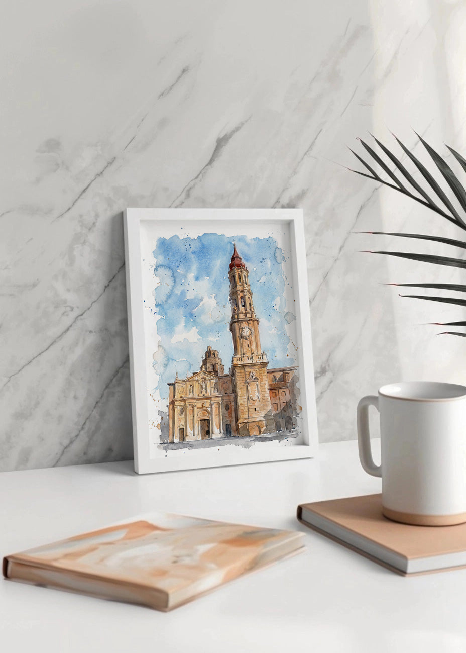 Cuadro La Seo de Zaragoza efecto acuarela
