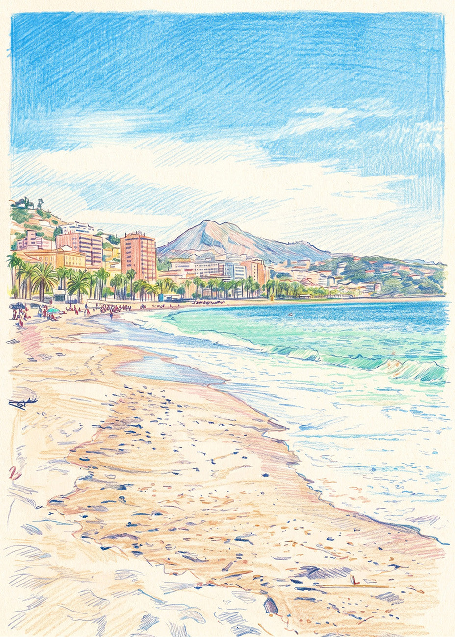 Cuadro La playa de Málaga efecto dibujo