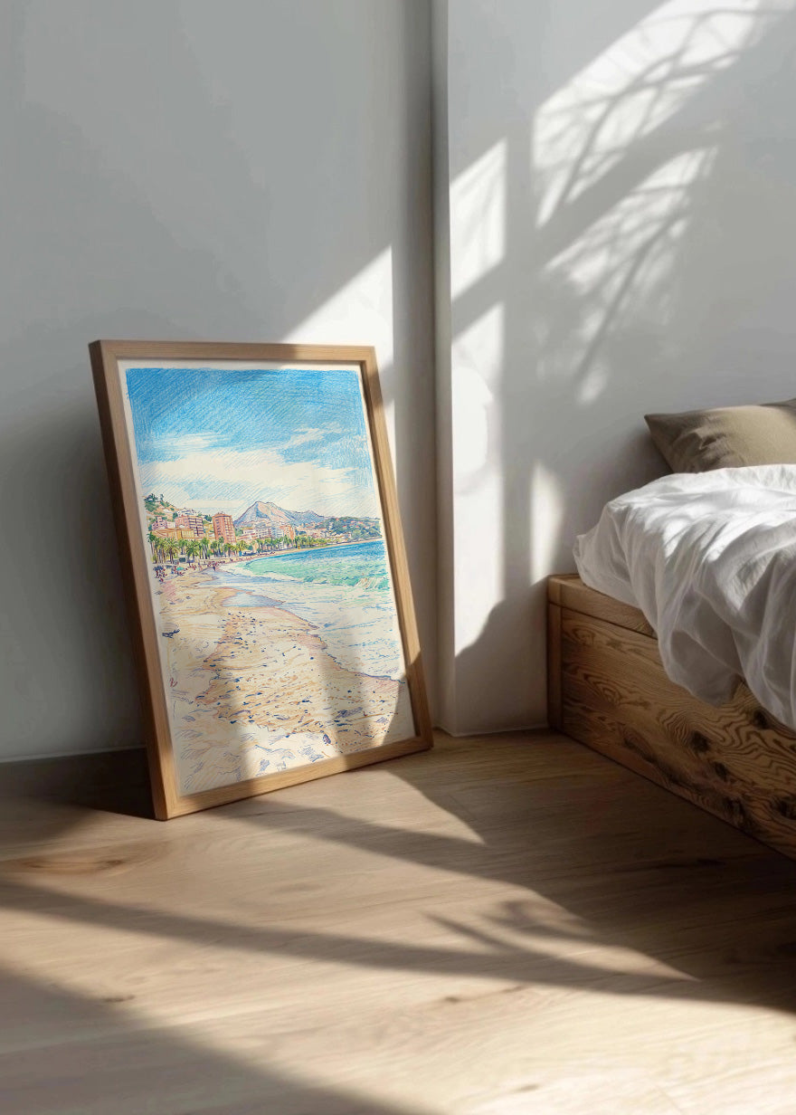 Cuadro La playa de Málaga efecto dibujo