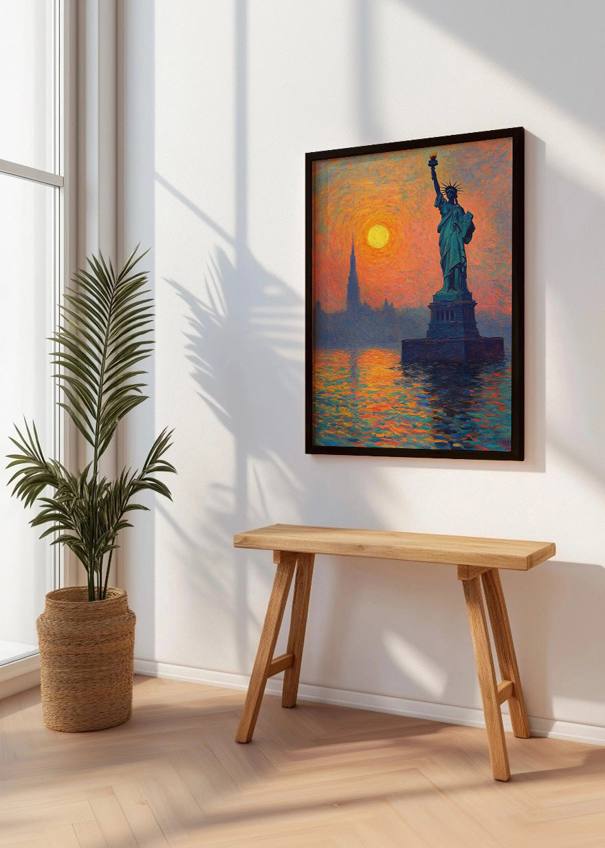 Cuadro ​La estatua de la libertad frente al atardecer