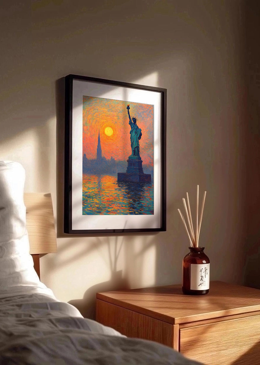 Cuadro ​La estatua de la libertad frente al atardecer