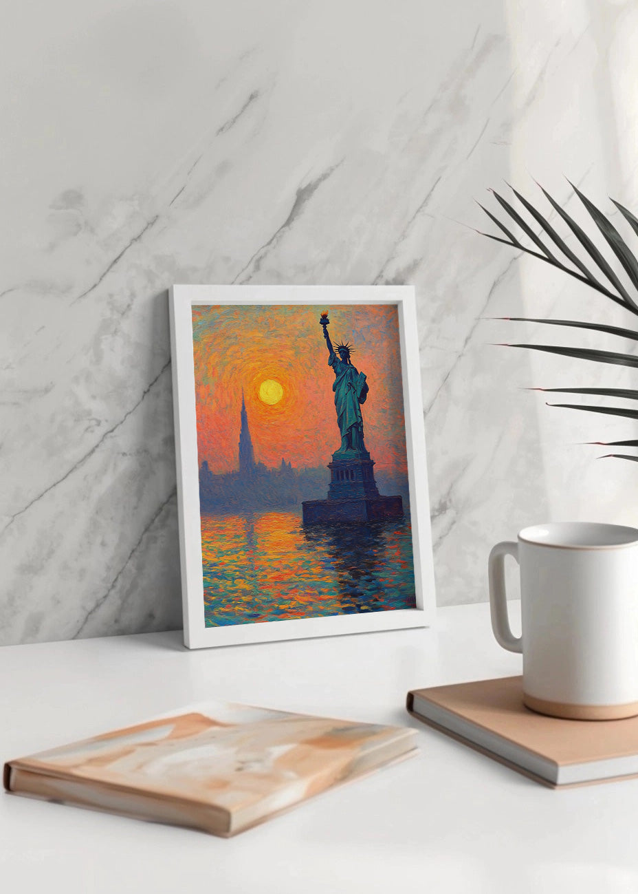Cuadro ​La estatua de la libertad frente al atardecer