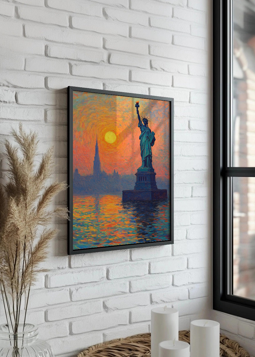 Cuadro ​La estatua de la libertad frente al atardecer