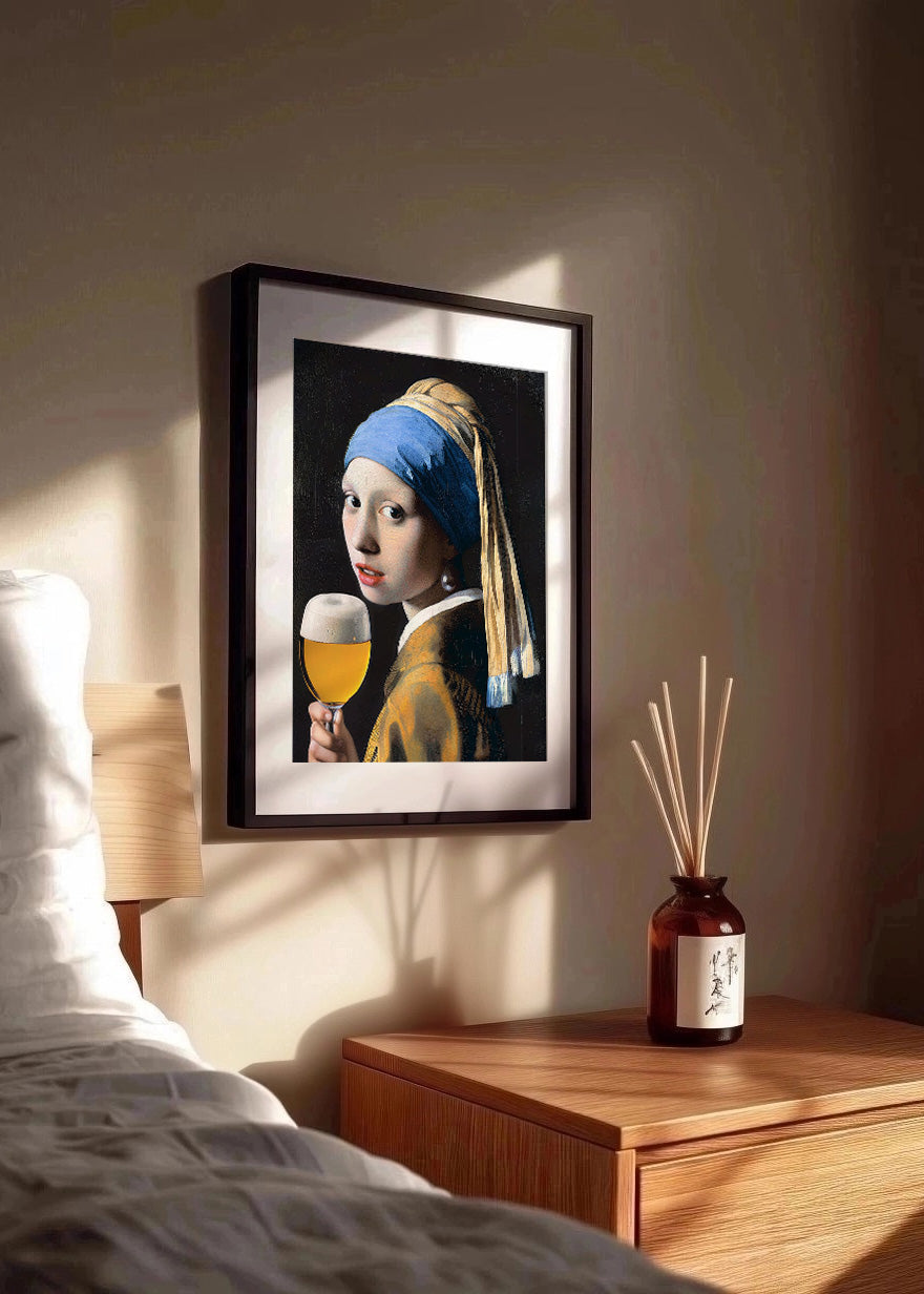 Cuadro ​La joven de la perla bebiendo cerveza