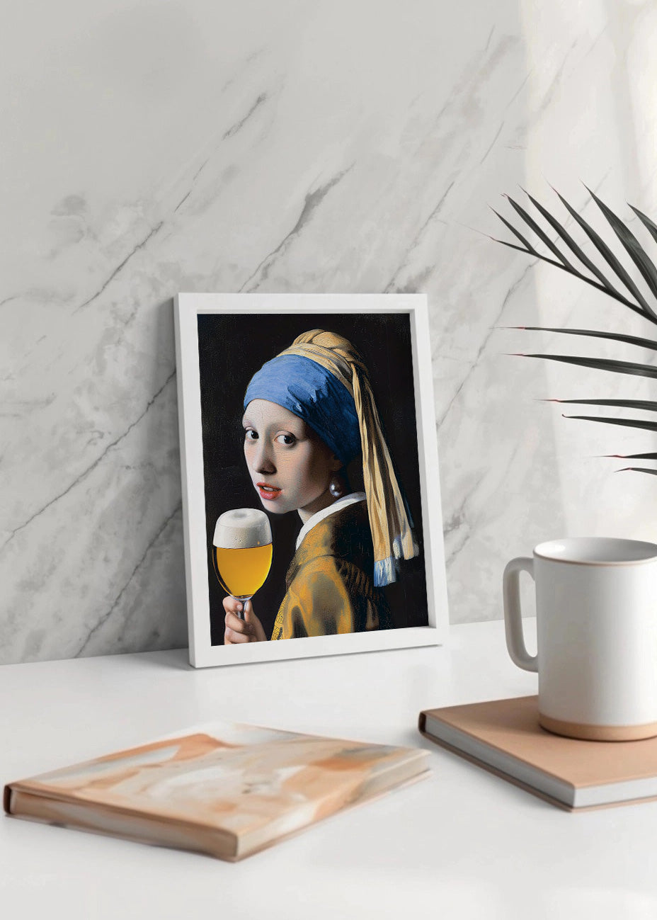 Cuadro ​La joven de la perla bebiendo cerveza