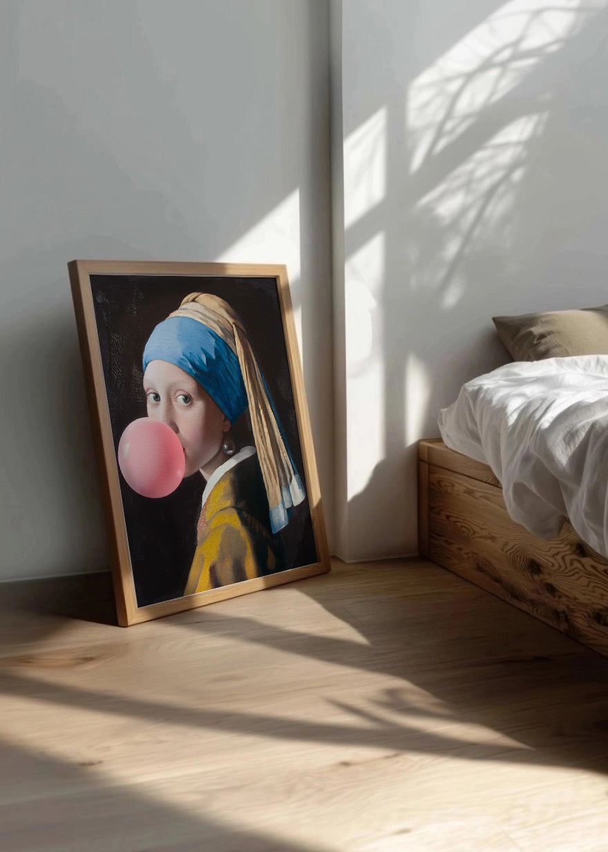 Cuadro ​La joven de la perla con globo de chicle