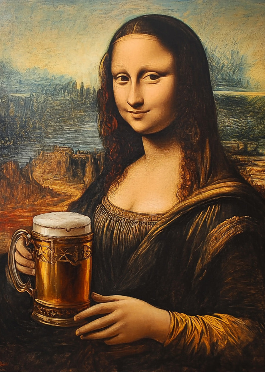 Cuadro ​La mona lisa bebiendo cerveza