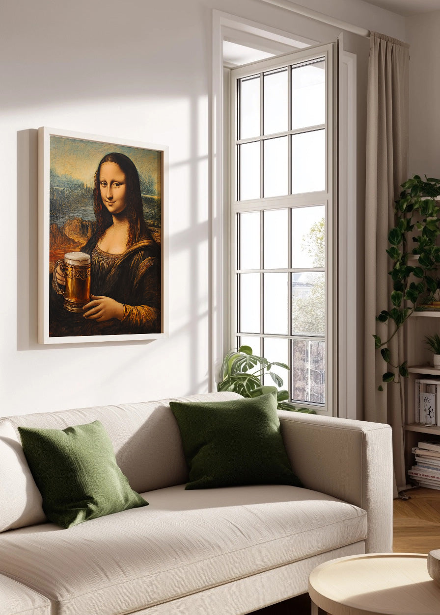 Cuadro ​La mona lisa bebiendo cerveza