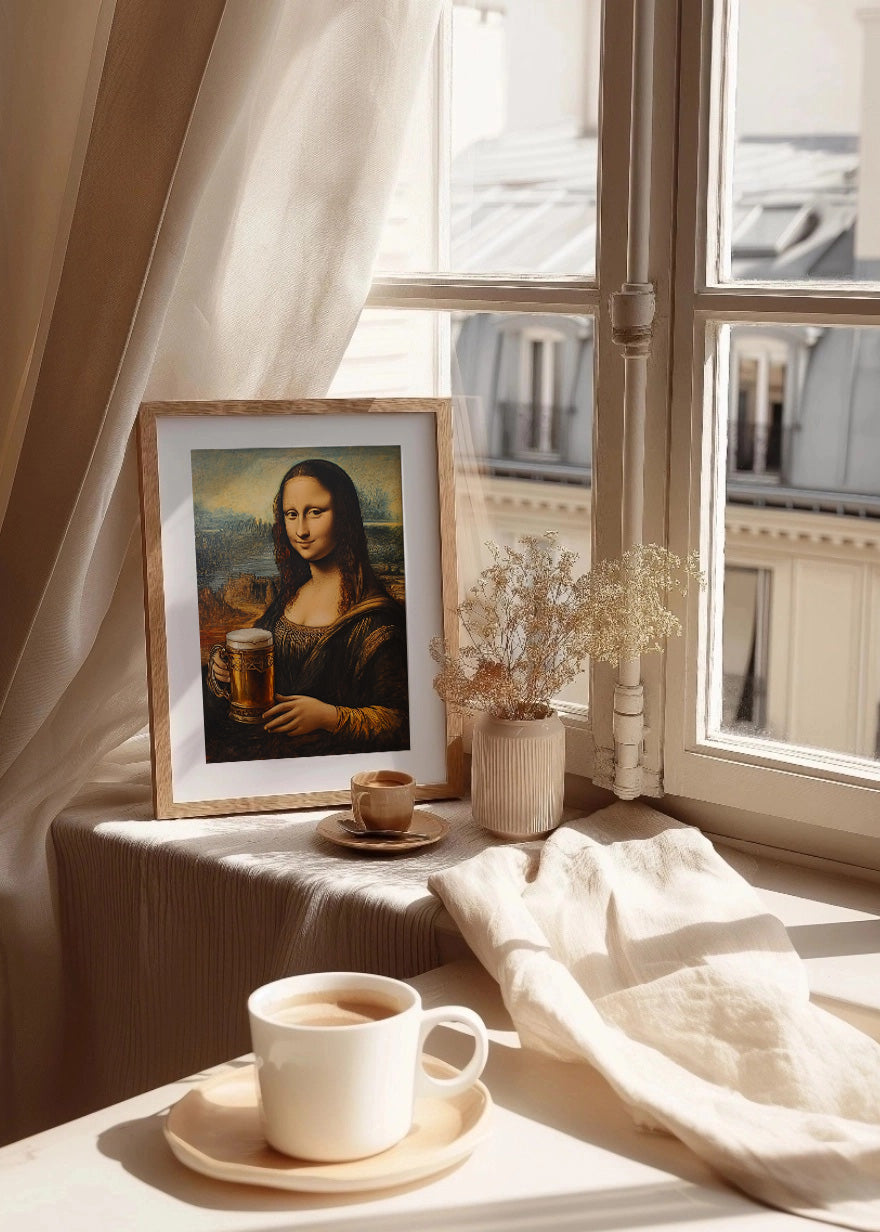 Cuadro ​La mona lisa bebiendo cerveza