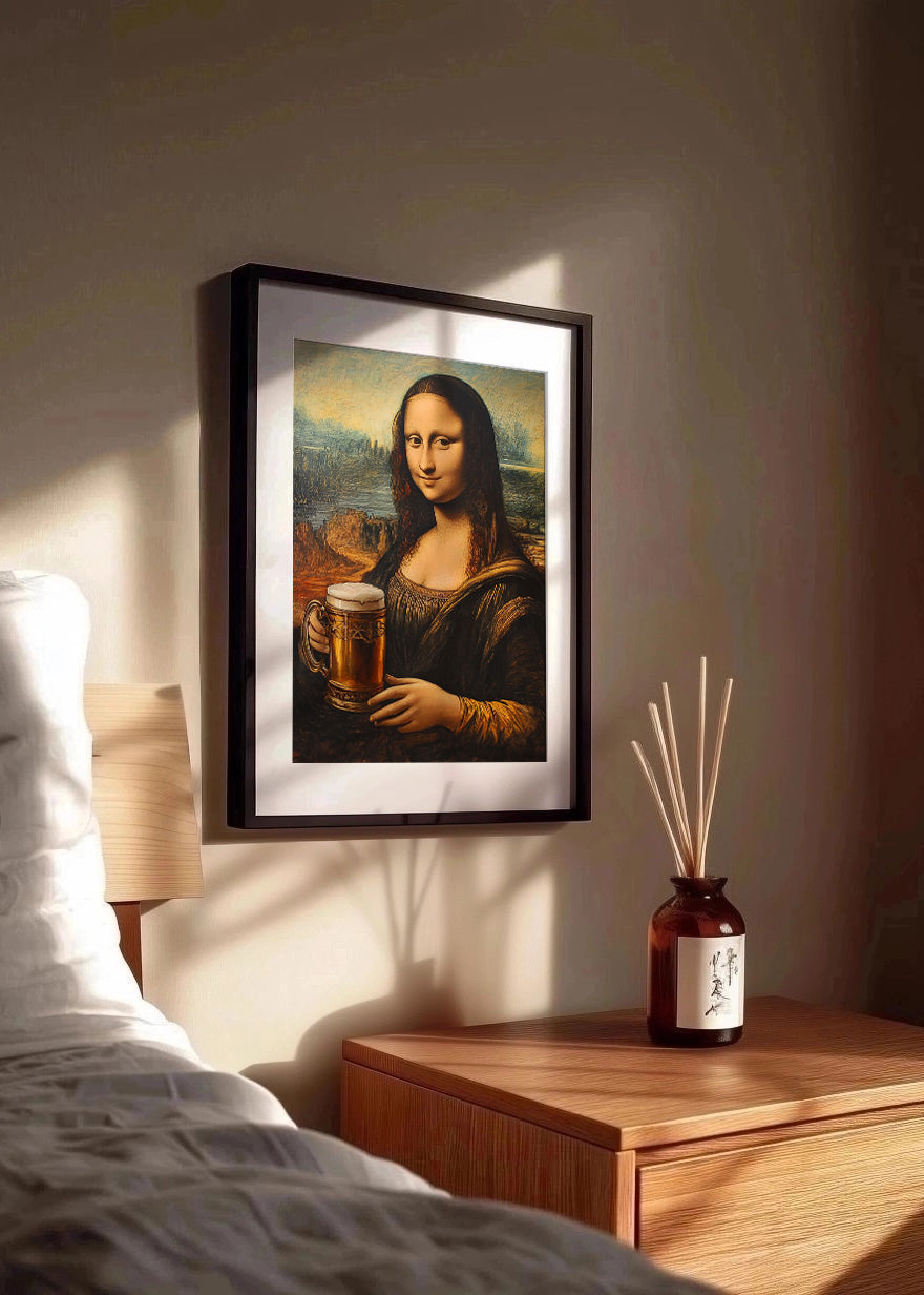 Cuadro ​La mona lisa bebiendo cerveza