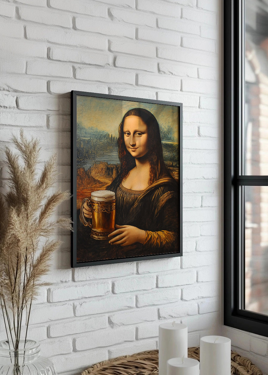 Cuadro ​La mona lisa bebiendo cerveza