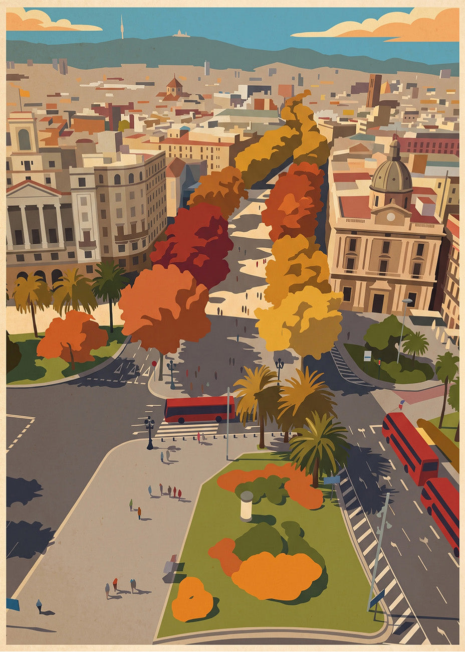 Cuadro Las Ramblas de Barcelona - Otoño