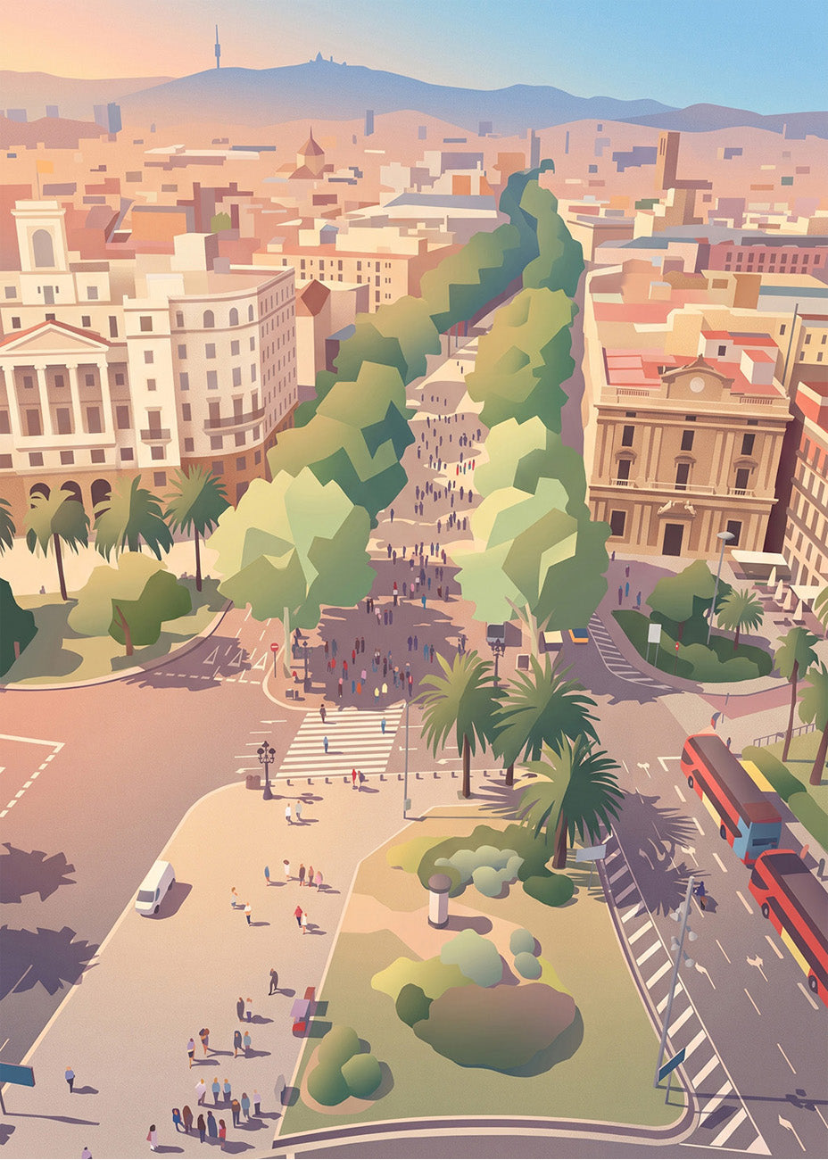 Cuadro Las Ramblas de Barcelona - Pastel