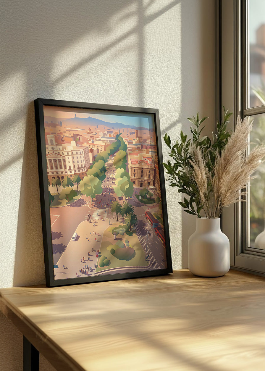 Cuadro Las Ramblas de Barcelona - Pastel