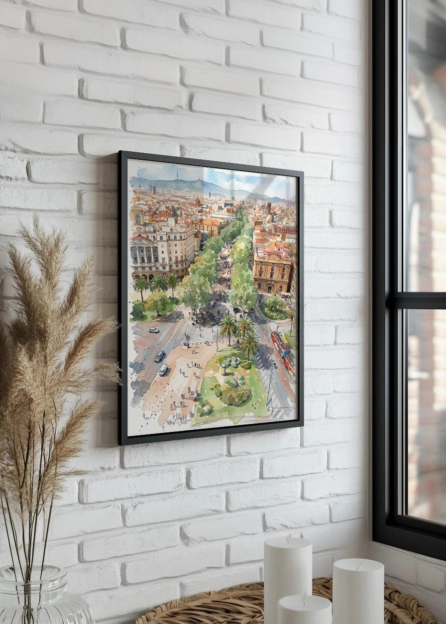 Cuadro Las Ramblas de Barcelona efecto acuarela