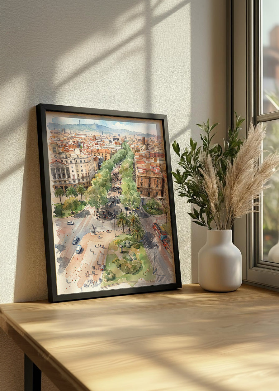Cuadro Las Ramblas de Barcelona efecto acuarela
