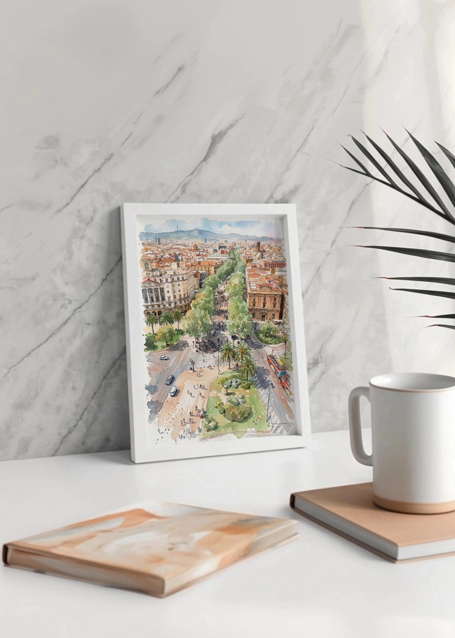 Cuadro Las Ramblas de Barcelona efecto acuarela