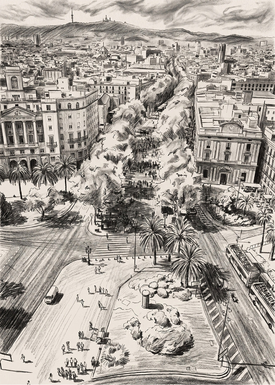 Cuadro Las Ramblas de Barcelona estilo lápiz