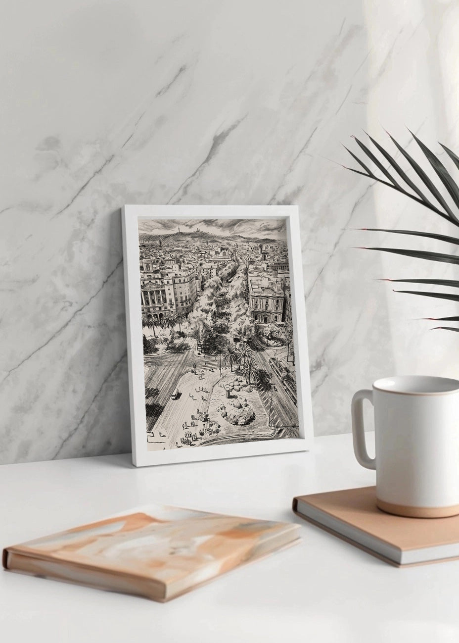 Cuadro Las Ramblas de Barcelona estilo lápiz